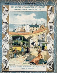 Diligence en 1840 - la cour des messageries - Dyliżans z 1840 r. - Z rękawa ochronnego na podręczniki szkolne, koniec XIX wieku - ilustracja E. Letellier - Protege notebook historique, płetwa XIX wiek -
