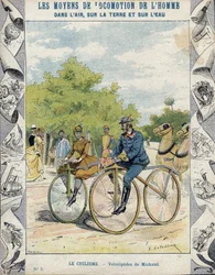 Pierre Michaux i Michaudine velocipedes - Z rękawa ochronnego na podręczniki szkolne, koniec XIX wieku - velocipedes a pedale (les michaudines) autorstwa Pierre Michaux (1813-1883)