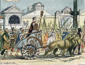Triumfalny orszak Juliusza Cezara (Giulio Cesare lub Gaius Julius Caesar), polityka i rzymskiego pisarza