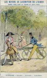 Velocipedes - Angielski celerifere - Draisienne, przodek roweru - Z pokrowca ochronnego na podręczniki szkolne, koniec XIX wieku - ilustracja E Letellier - Celerifere - Draisienne - Koń hobbystyczny (Nobby Horse) - Zeszyt ochrony historyczny, płetwa 19t