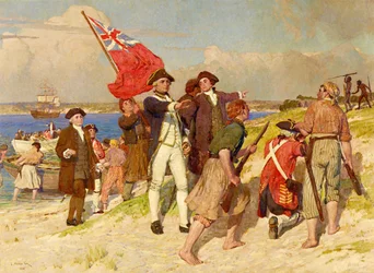 Lądowanie porucznika Jamesa Cooka w Botany Bay, 29 kwietnia 1770 r. (obraz autorstwa E. Phillipsa Foxa)