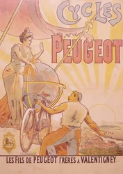 Plakat reklamujący rowery Peugeot, koniec XIX-początek XX wieku