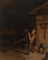 Dzieciństwo Lincolna. (Wieczór w chacie z bali), 1868 (chromolitografia na papierze na płycie)
