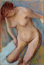 Po kąpieli: naga kobieta wyciera prawe udo. Pastel, 1866, 72 x 49 cm, Rzym, Galleria d