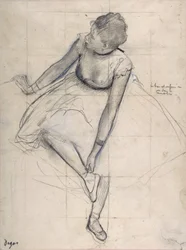 Tancerka poprawiająca but (baletnica). Rysunek Edgara Degasa (1834-1917). Nowy Jork. Metropolitan Museum of Art.