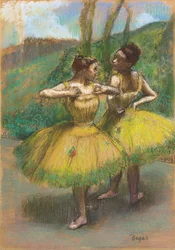 Tancerze w żółtych spódnicach (dwie tancerki w żółtych), ok.1896 (pastelowo-węglowy na połączonym papierze)