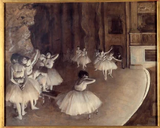 Powtórzenie baletu na scenie Obraz Edgara Degasa (1834-1917). 1874. wym. 0,65x0,81m. Paryż, Muzeum Orsay
