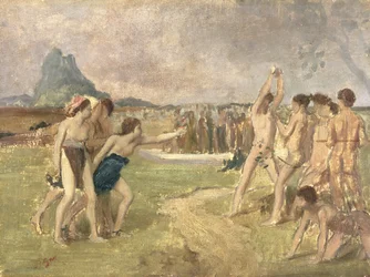 Study for The Young Spartans Exercising, c.1860-61 (olej na papierze zamontowany na panelu) (patrz 3354)