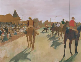Parada, czyli konie wyścigowe przed trybunami, ok. 1866-68 (olej na papierze)