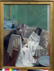 Pedicure Lekarz bada stopy młodej kobiety. Obraz Edgara Degasa (1834-1917). 1873. wym. 0,61 x 0,46 m. Paryż, Muzeum Orsay