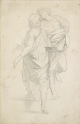 Dwie postacie stojące na biegu schodów, według Rafaela, ok. 1853–54