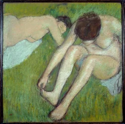 Dwóch kąpiących się na Pastelowej trawie na brązowym papierze – Edgar Degas (1834-1917) 1890 Nd. 0,7x0,7 m Paryż, Muzeum Orsay