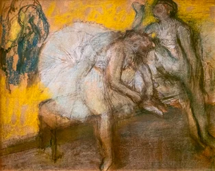Dwóch tancerzy w spoczynku. Około 1910. Pastel na cienkim papierze welurowym.