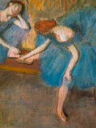 Dwóch odpoczywających tancerzy (znanych również jako „Niebiescy tancerze”) (szczegół). Około 1898. Pastel na cienkim papierze welinowym.