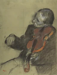 Skrzypek, Studium do lekcji tańca, 1878-79 (pastel i węgiel na zielonym papierze tkanym)