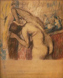 Kobieta przy toalecie (pastel i węgiel)