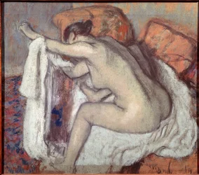 Kobieta wyciera rękę. Obraz Edgara Degasa (1834-1917). Pastel. Muzeum Sztuki w Sao Paulo, Brazylia