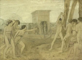 Młode spartańskie dziewczyny rzucające wyzwanie chłopcom, ok. 1860 r