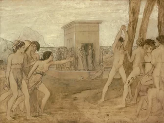 Młode spartańskie dziewczęta rzucające wyzwanie chłopcom 1860.