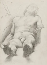 Study - Leżący nagi mężczyzna, 1856-58 (grafit na kremowym papierze)