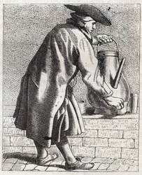 Handlarz kawą - Pepetit metier de Paris (Badania w Niższych Ludach, czyli Kryzys Paryski) - rycina Edme Bouchardon (1698-1762)
