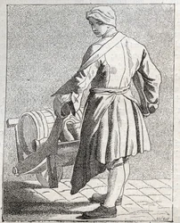 Handlarz octem - Pepetit metier de Paris (Studia wykonane w Niższych Ludach, czyli Kryzys Paryski) - rycina Edme Bouchardon (1698-1762)