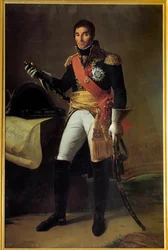 Portret u stóp Andre Masseny, księcia Rivoli (1756-1817), księcia Essling, marszałka Imperium Malarstwo Edme Adolphe Fontaine (1814-1878) XIX-wieczne słońce. 2,15x1,4 m²