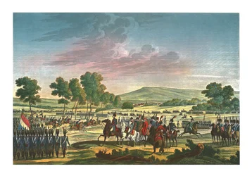 Manewr gwardii cesarskiej w obecności dwóch cesarzy w Tilsit, 28 czerwca 1807, c1850