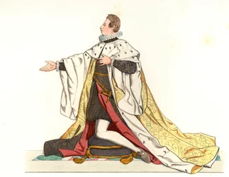 Cosme II de Medicis (1590-1621), wielki książę Toskanii (Włochy) - Litografia na podstawie ilustracji Edmonda Lechevallier-Chevignarda (1825-1902), z „Stroje historyczne XVI wieku