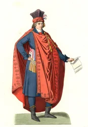 Strój reprezentanta ludu, Francja XVIII w., według współczesnej ryciny - Litografia na podstawie ilustracji Edmonda Lechevallier-Chevignarda (1825-1902), wydobyte z „Costumes historique des 16e