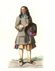 Francuski chłop XVII wiek, po rycinie z 1679 r. Jean Saint Jean - Litografia ilustracji Edmonda Lechevallier-Chevignarda (1825-1902), z „Costumes historiques des 16e