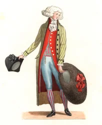 Młody Francuz w modzie XVIII wieku - Litografia na podstawie ilustracji Edmonda Lechevallier-Chevignarda (1825-1902), z „Costumes historiques des 16th