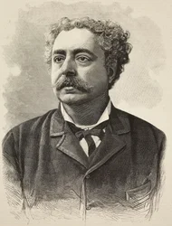 Portret Edmondo De Amicis (1846-1908), włoskiego autora, rycina E Mancastroppa z fotografii Schemboche z L