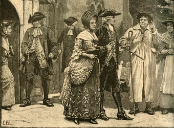 Kostiumy na początku panowania Jerzego III, początek lat 60. 1890.