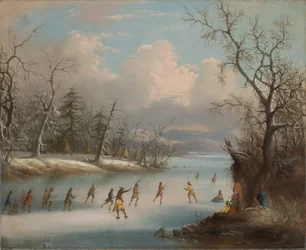 Indianie grający w Lacrosse na lodzie, 1859