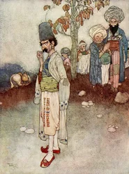 Przybrał przebranie odpowiednie do swojego celu, ilustracja z filmu "Ali Baba i czterdziestu złodziei".