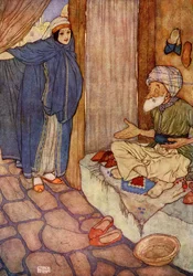 Mustafa bardzo wątpił w swoją zdolność do powstrzymywania się od pytań, ilustracja z "Ali Baba i czterdziestu złodziei