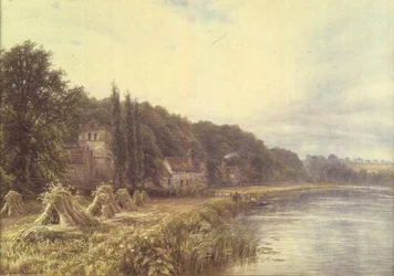 Riverside Village z figurami łowiącymi ryby