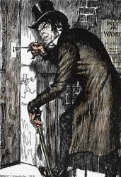 Pan Hyde wraca do domu po nocy pełnej przygód, aby zażyć antidotum i odzyskać wygląd doktora Jekylla, ilustracja Edmunda Josepha Sullivana (1869-1933) do powieści „Doktor Jekyll i pan Hyde” Roberta Louisa Stevensona (1850-1894)