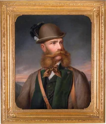 Portret Franciszka Józefa I Austriaka (1830-1916), w stroju myśliwskim. Obraz Edmunda Mahlknechta (1820-1903), olej na płótnie