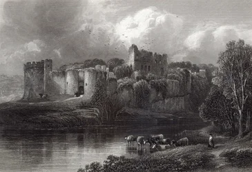 Zamek Chepstow, ryty R. Hinshelwood, wydrukowany przez Cassell und Company Ltd