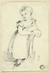 Mała dziewczynka stojąca na sofie (recto); Fragment: Tył głowy kobiety (verso)