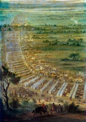 Zdobycie miasta Dole en Franche Comte przez Ludwika XIV (1638-1715), 6/06/1674 Szczegół reprezentujący obóz wojskowy. Obraz Jana Pawła (znany ok. 1675-1683). Słońce 2,29x3,3 m Wersal, musee du chateau