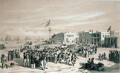 Plac rządowy, wyspa Goree, Senegal, ok. 1840 (lit.)