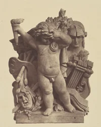 ["Les Beaux-arts", rzeźba Nicolasa Guillemina, dekoracja Luwru, Paryż].
