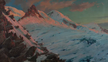 Dwóch alpinistów przybywających do Les Grands Mulets (masyw Mont-Blanc) (olej na tekturze)