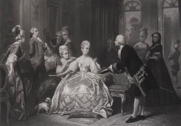 Christoph Willibald Gluck wręcza królowej Marii Antoninie partyturę opery... w Trianon.