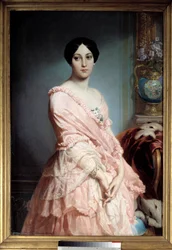 Portret Madame F. Obraz Edouarda Dubufe (1820-1883). 19 wiek. Ciemny. 1,3x0,89m. Paryż, Muzeum Orsay