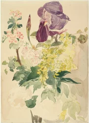 Kawałek kwiatu z irysem, złonem i geranium. 1880