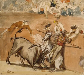 Walka byków, 1865 (akwarela nad grafitem)